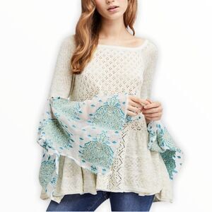 Free People Pointelle-Knit Bell-Sleeves Sweater S